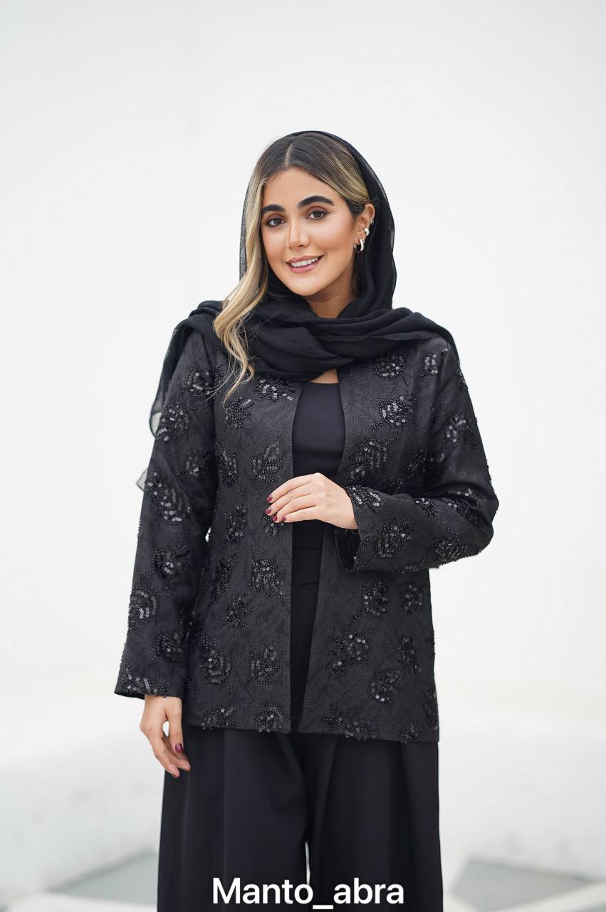 کت زنانه ژاکارد جواهر دوزی طرح برگ